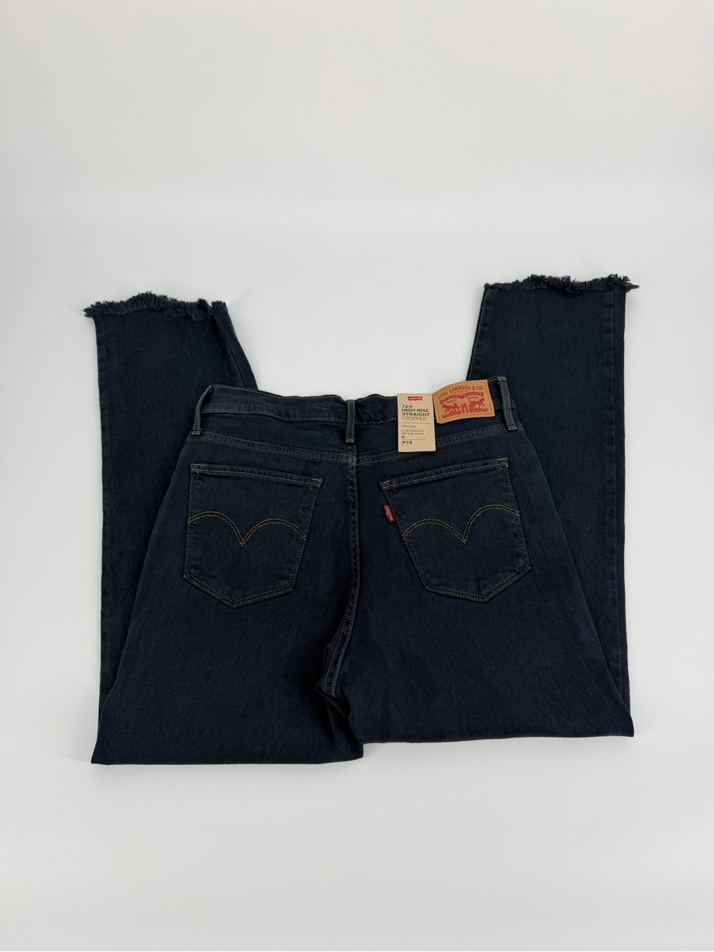Levi’s 724 Jeans Womens 6 W28 High Rise Straight Cropped Black Raw Hem NWT - Picture 2 of 16